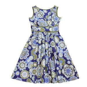 Sleeveless Dressbarn Size 4 Cotton Blend Floral Pattern Dress Blue‎ Green Yellow